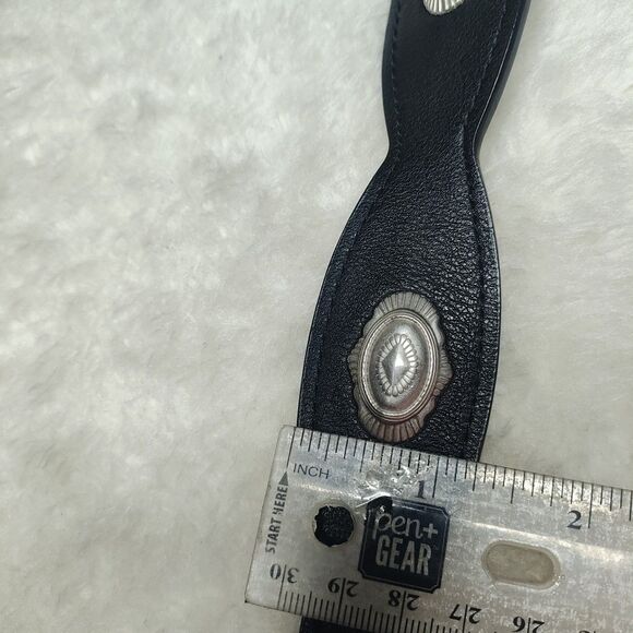 Black Faux Leather Belt Silver Accents And  Buckle, 41" Total Length - No Brand - Picture 4 of 4